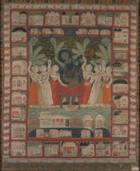 Pichvai-seinäverhoilu, jossa Shri Nathajin palvonta, 1825-1850.