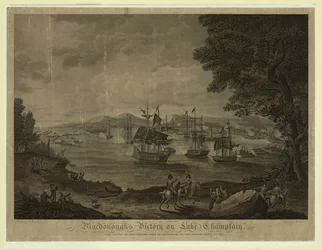 Plattsburghin meritaistelu Champlain-järvellä, Thomas Macdonoughin komentaja amerikkalainen laivasto kukistamassa brittilaivaston, 11. syyskuuta