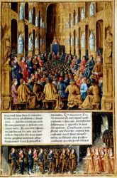 Paavi Urbanus II puheenjohtajana Clermontin kirkolliskokouksessa, Ranskassa, 1095 c1490