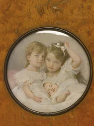 Pienoiskuva Venäjän suurherttuattareista Olgasta, Tatjanasta ja Mariasta, n. 1900
