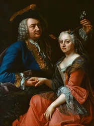 Muotokuva Johann Christoph Gottschedista 1700-1766 vaimonsa Luisen kanssa, n. 1750.
