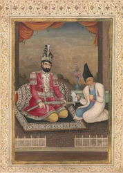 Muhammad Shah Qajarin ja hänen visiirinsä Haj Mirza Aghasin muotokuva, 1800-luvun toinen neljännes.
