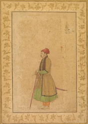 Raja Ram Singhin muotokuva Amber r. 1667-1688 Deccan-miekalla, n. 1680-1685.