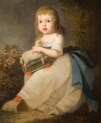 Muotokuva lapsesta lelulampaalla, 1850.