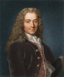 Muotokuva kirjailijasta, esseististä ja filosofista Francois Marie Arouet de Voltairesta 1694-1778, 1730-luku