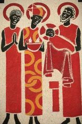 Jeesuksen temppelin esittely Keur Moussa -luostarikirkon freskon suunnitteli ja maalasi vuonna 1963 Dom Georges Saget , Keur Moussa, Senegal
