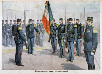 Esittelee tekosyitä lipulle, Toulon, Ranska, 1898