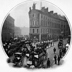 Queen Victoria Streetin risteys Cannon Streetin kanssa, Lontoon kaupunki, n. 1903 1903