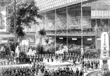 Kuningatar Victoria avaa suuren näyttelyn, Crystal Palace, Lontoo, 1. toukokuuta 1851