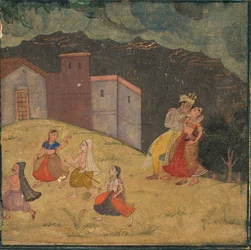 Radha ja Krishna joutuivat myrskyyn, n. 1615-1620.