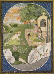 Rama, Sita ja Lakshmana metsässä, sivu Ramayana Tales of God Ramasta, n. 1830.