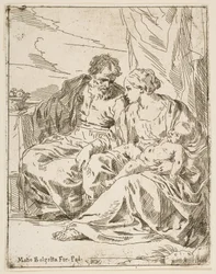 Lepää lennolla Egyptiin, Maria pitelee vauvaa Kristusta samalla kun St. ..., n. 1637-1639 tai sen jälkeen.
