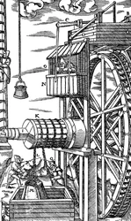 Käännettävä nostin nahkaisten kauhojen nostamiseen kaivoskuilusta, 1556