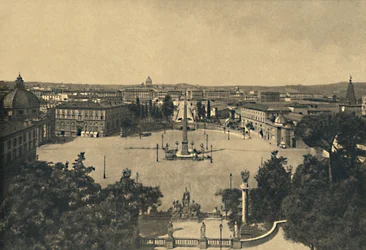 Roma - Näkymä Pincian-puutarhasta: Popolon poppelipuiden aukio, 1910