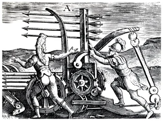 Roomalaiset sotilaat, jotka käyttivät useita nuolia ampuvaa moottoria, 1605