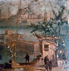 Roomalainen seinämaalaus idyllisestä maisemasta, Pompei, 1. vuosisadalla