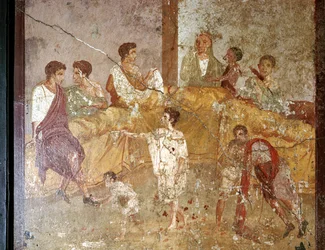 Roomalainen seinämaalaus illallisjuhlista, Pompei, Italia