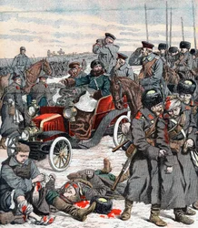 Venäläinen kenraali ohjasi kampanjaa autostaan, Venäjän ja Japanin sota, 1904