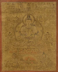 Sadaksari-Lokeshvara Ilmestymisten ja munkkien ympäröimä, 1400-luvun loppu.