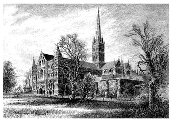 Salisburyn katedraali, lounaasta, 1895