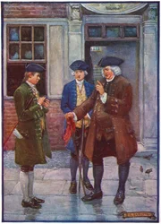 Samuel Johnson, englantilainen kirjailija, puhuu Oliver Goldsmithin kanssa, englantilainen kirjailija, c1755-1774