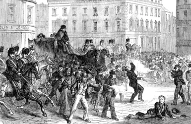 Kohtaus Belfastin mellakosta 1800-luvun lopulla