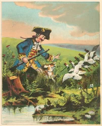 Kohtaus Rudolph Erich Raspen paroni Münchausenin seikkailuista, v. 1850