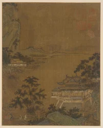 Tutkija saapumassa Riverside-paviljonkiin, Ming-dynastia, 1400-luku.