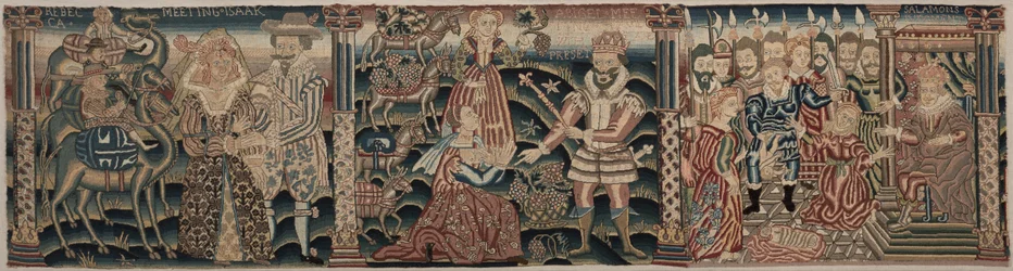 Brodeeratun friisin osa: Rebecca Meeting Isaac, Abigail Meeting David, 1625-1649.