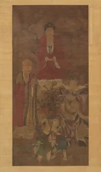 Shakyamuni luohan, taivaallinen kuningas, ja pojat, 1600-luvun alku.