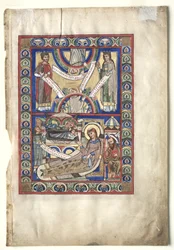 Yksi evankeliumikirjasta leikattu lehti: The Nativity recto, n. 1190.