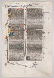 Yksittäinen lehti Raamatusta: Alkuperäinen E[t factum est] valas nielemän Jonan kanssa, n. 1290.
