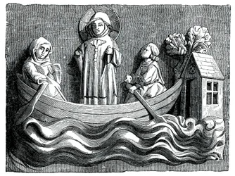 St Julian ja hänen vaimonsa St. Basilissa, välittämässä Kristusta veneessään, 1200-luku 1870