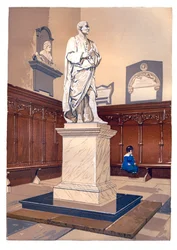 Sir Isaac Newtonin patsas Trinity Collegen kappelissa Cambridgessa, n. 1850