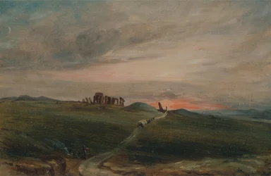 Stonehenge auringonlaskun aikaan, 1836.