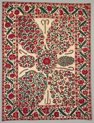 Suzani kukkasuihkeilla, 1800-1850.