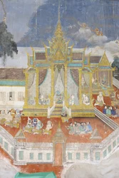 Sylver PagodaTämä seinämaalaus kuvaa kohtauksia Reamkerista, joka on kambodžalainen tai khmerilainen versio klassisesta hindurunouksesta Ramayana, Phnom Penh, Kambodža.