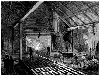 Masuunin koputtaminen ja sulan raudan juokseminen sioihin, c1885