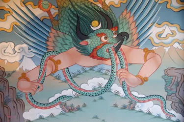 Tuhansien buddhan temppeli Dashang Kagyu Ling -seurakunta maalaus Garuda, La Boulaye, Ranska