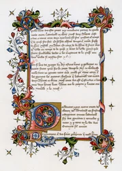 Tekstisivu valaistulla alkukirjaimella, 1400-luvun alku