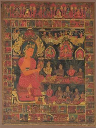 Thangka Bejeweled Buddha -saarnaamisen kanssa, 1648.