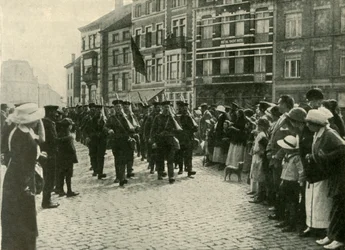 Brittien merijalkaväen saapuminen Oostendeen, ensimmäinen maailmansota, 1914, c1920.