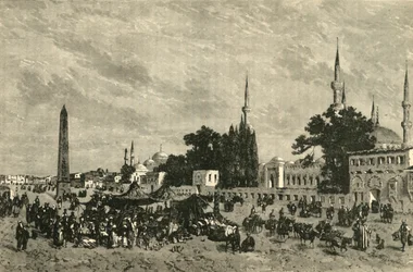 At-Meidan - Muinainen Hippodromi - Theodosiuksen pylväs, Konstantinopoli, 1890.