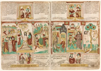 Köyhien raamattu Biblia Pauperum, Punaiseen mereen hukkuneiden faaraoiden armeija..., 1450-1465.
