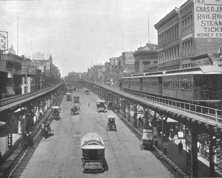 Bowery, katsot pohjoiseen, New York, USA, 1900.