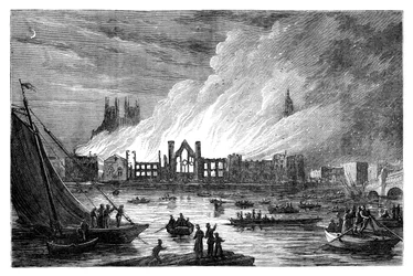 The Burning of the Houses of the Parliament, Lontoo, 1834 c1895