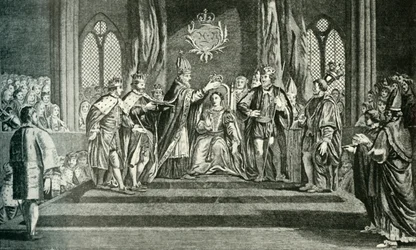 Anne Boleynin kruunaus pyhän Edvardin kruunulla, 1902.