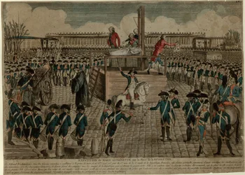Marie Antoinetten teloitus Place de la Révolutionilla 16. lokakuuta 1793, n. 1793.