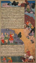 Valkoisen hevosen ensimmäinen seikkailu, sivu Khan Khanans Razm Nama..., n. 1610-17.