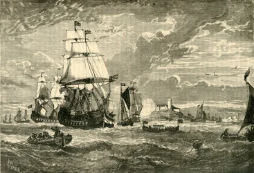 Itä-Intian yhtiön ensimmäinen laivasto lähti Woolwichista, 1601, 1890.